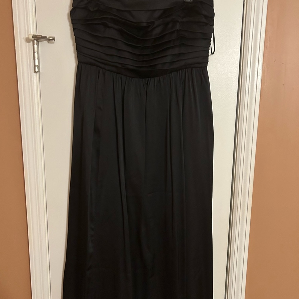 Abercrombie & Fitch Black Strapless Satin Emerson Midi Dress